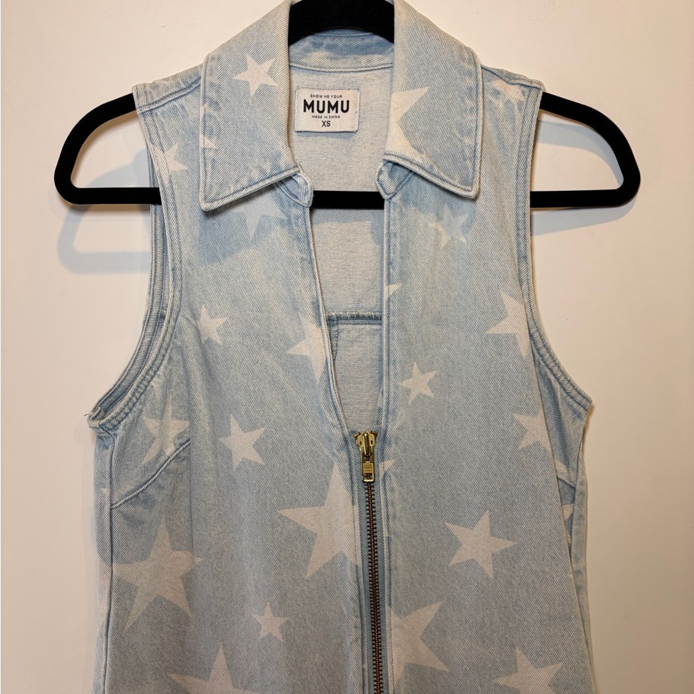 Show Me Your MuMu Light Blue Star Denim Romper - Picture 3 of 7